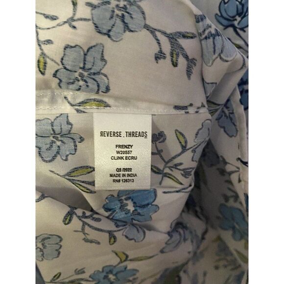 Reverse Threads Shirt Size Medium Blue White Floral Short Sleeve Button Mens - Picture 6 of 10
